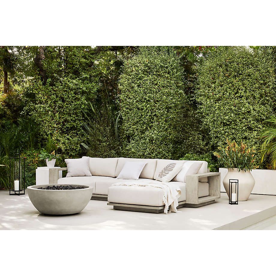Mallorca 76" Wood Left-Arm Outdoor Sofa With Canvas Spa Blue Sunbrella ... pertaining to Manhattan Sunbrella Upholstered Outdoor Sofa