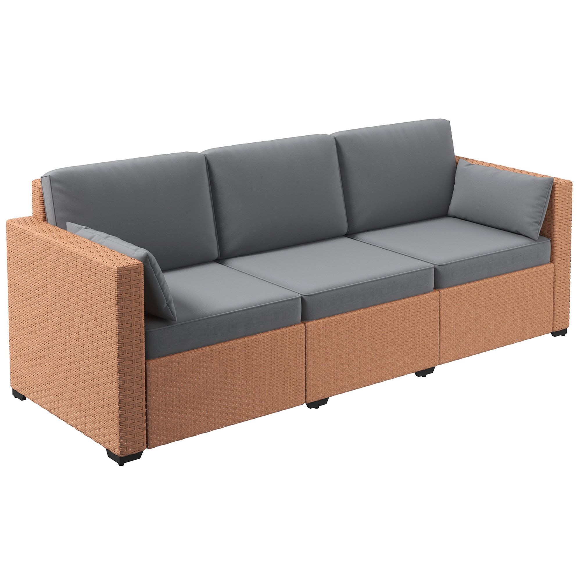 Mercer41 Comfortable 3-Seat Outdoor Sofa Pe Rattan Wicker Living Room ... in Belle Isle Cushion 3-Seat Outdoor Sofa, Grasscloth Buff/Beachwood