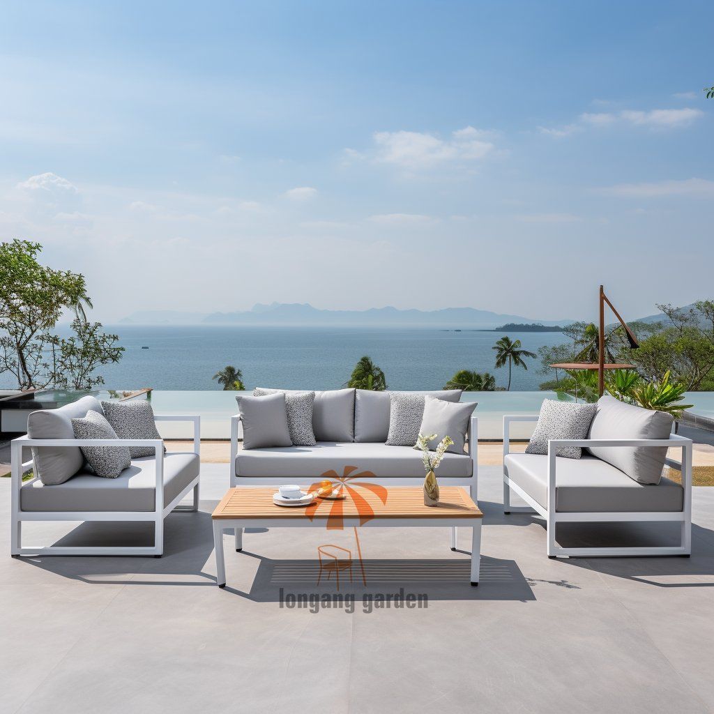 Modern Lounge Sectional Outdoor Furniture Sofa Set Aluminum Teak Wood ... inside La Jolla Spectrum Indigo Durable Aluminum Frame Outdoor Sofa