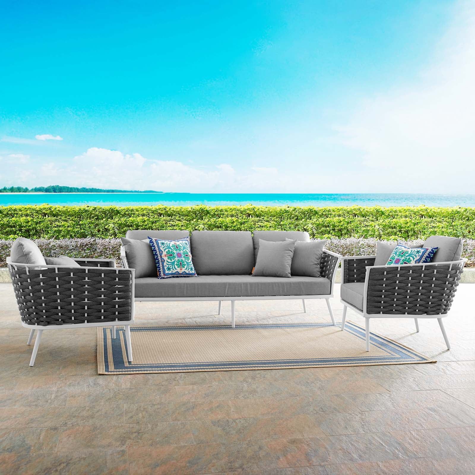 Modway Stance 3 Piece Outdoor Patio Aluminum Sectional Sofa Set In ... pertaining to Maximizing Your Patio Living with a Stance 3-Piece Aluminum Sofa