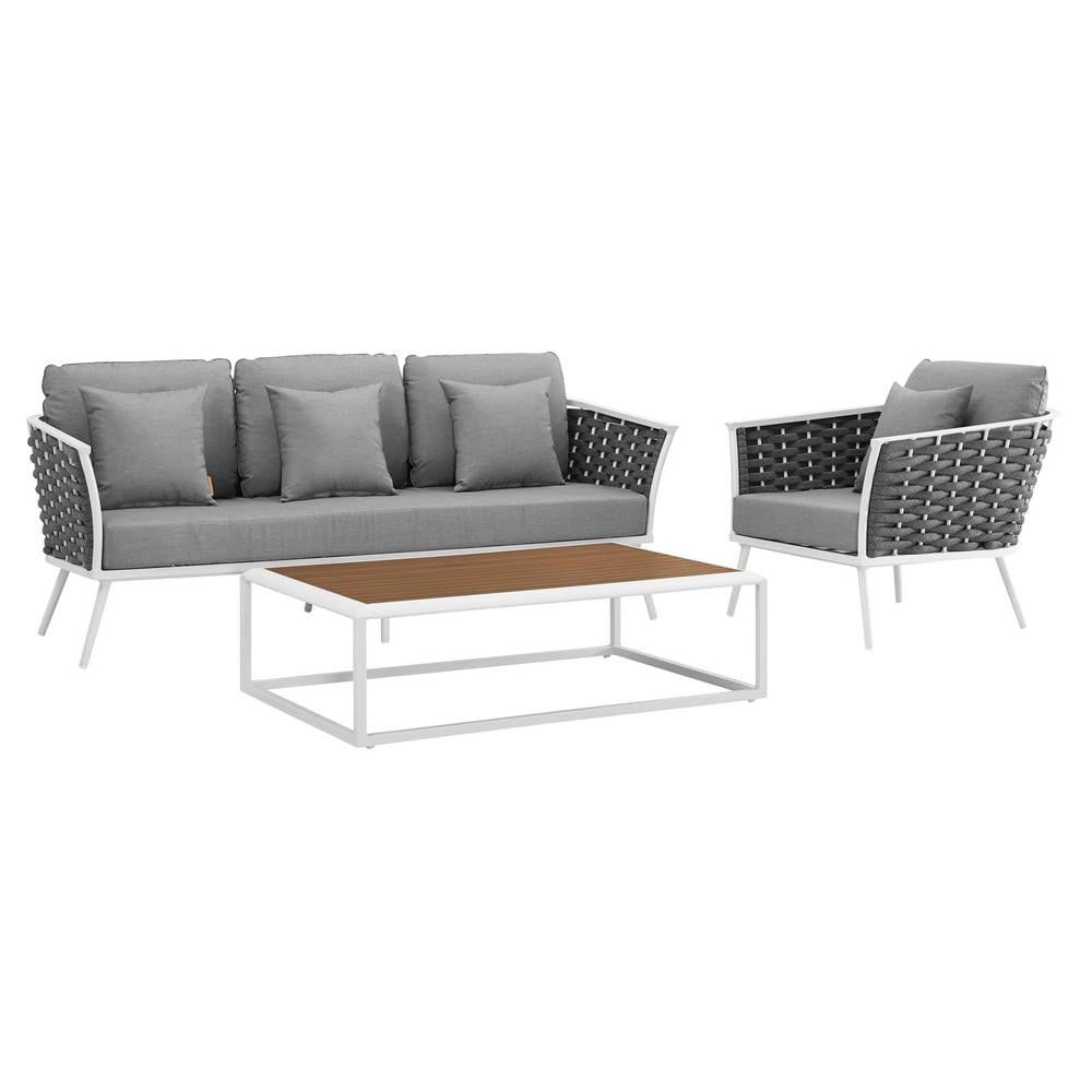 Modway Stance 3 Piece Outdoor Patio Aluminum Sectional Sofa Set In ... regarding Maximizing Your Patio Living with a Stance 3-Piece Aluminum Sofa