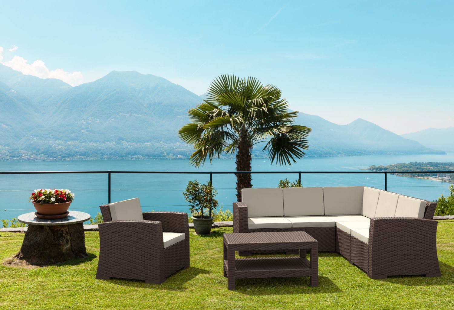 Monaco Wickerlook Corner Sectional 5 Piece With Cushion Rattan Gray inside Compamia Monaco 5-Piece Patio Sectional Set, White