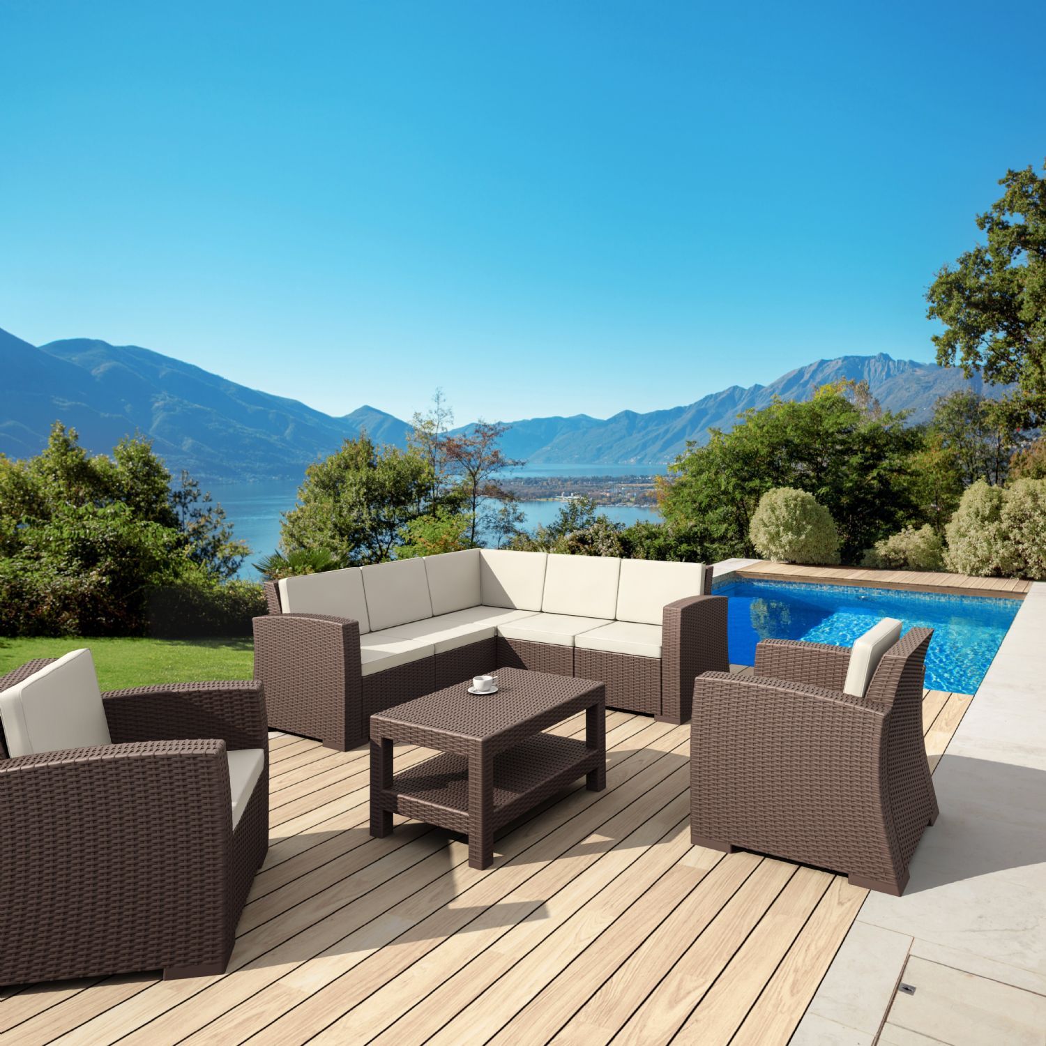 Monaco Wickerlook Corner Sectional 5 Piece With Cushion White Isp834-Wh ... inside Compamia Monaco 5-Piece Patio Sectional Set, White