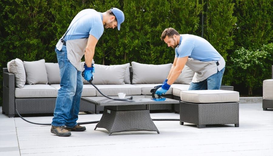 Never Scrub Your Patio Furniture Again: Smart Maintenance Services That ... intended for Sunbrella Spectrum Peacock Outdoor Corded Cushion Set, 22"X22"