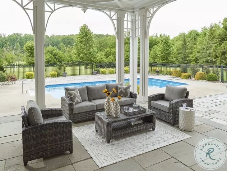 Oasis Court Gray 4 Piece Outdoor Coversation Set From Ashley Furniture ... inside Creating an Outdoor Oasis with a Cove White Upholstery Sofa