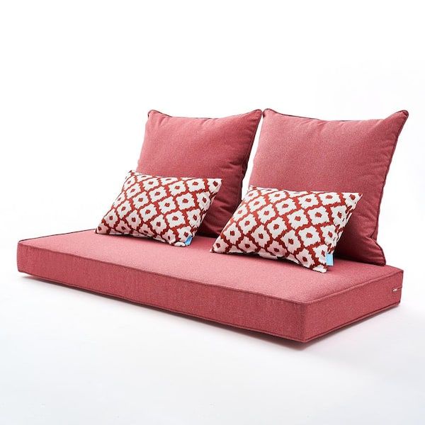 Outdoor Loveseat Cushions - The Home Depot throughout 60"X19" Tufted Solid Outdoor Spun Polyester Loveseat Cushion Red