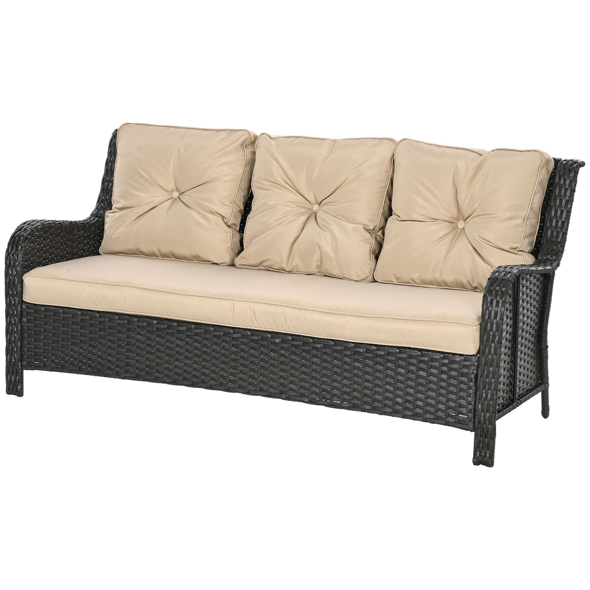 Outsunny 3-Seater Outdoor Sofa With 4" Thick Padded Cushions, Pe Rattan ... within Belle Isle Cushion 3-Seat Outdoor Sofa, Grasscloth Buff/Beachwood