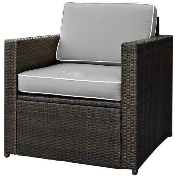 Palm Harbor Outdoor Wicker Arm Chair, Brown With Gray Cushions ... with regard to Palm Harbor Outdoor Wicker Sofa, Brown With Gray Cushions