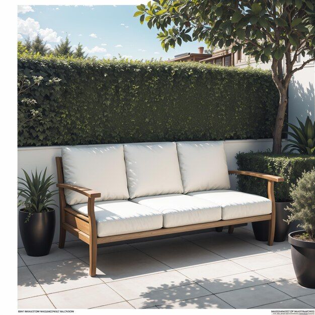 Premium Ai Image | Alfresco Comfort Contemporary Wooden Sofa For Garden ... regarding Stance Outdoor Patio Aluminum Sofa, White Gray