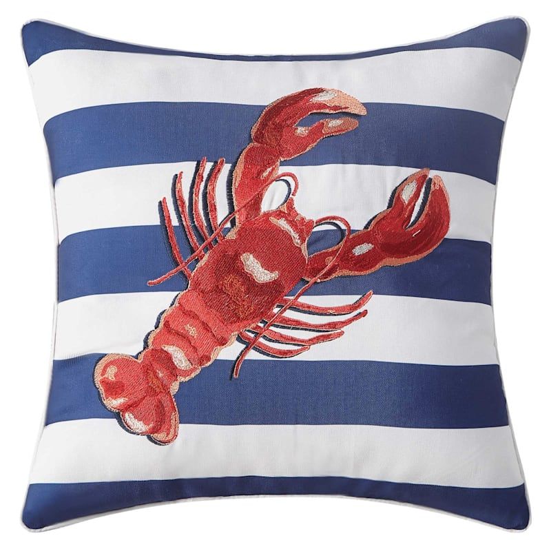Providence Lobster Striped Square Outdoor Throw Pillow, 16" throughout Visions Ii Lobster Pillow, 20"X20"
