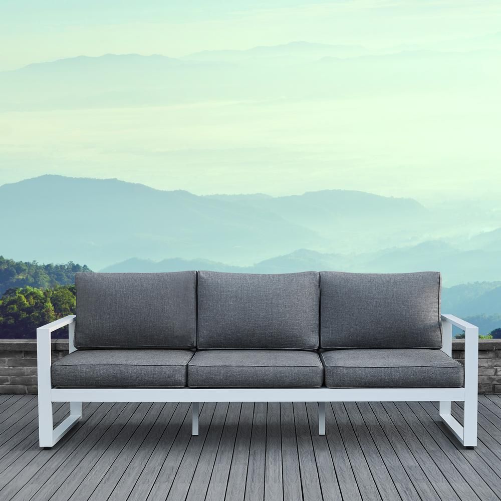 Real Flame Baltic White Aluminum Outdoor Sofa With Gray Cushions-9621 ... regarding White aluminum lounge sofas for contemporary garden hospitality