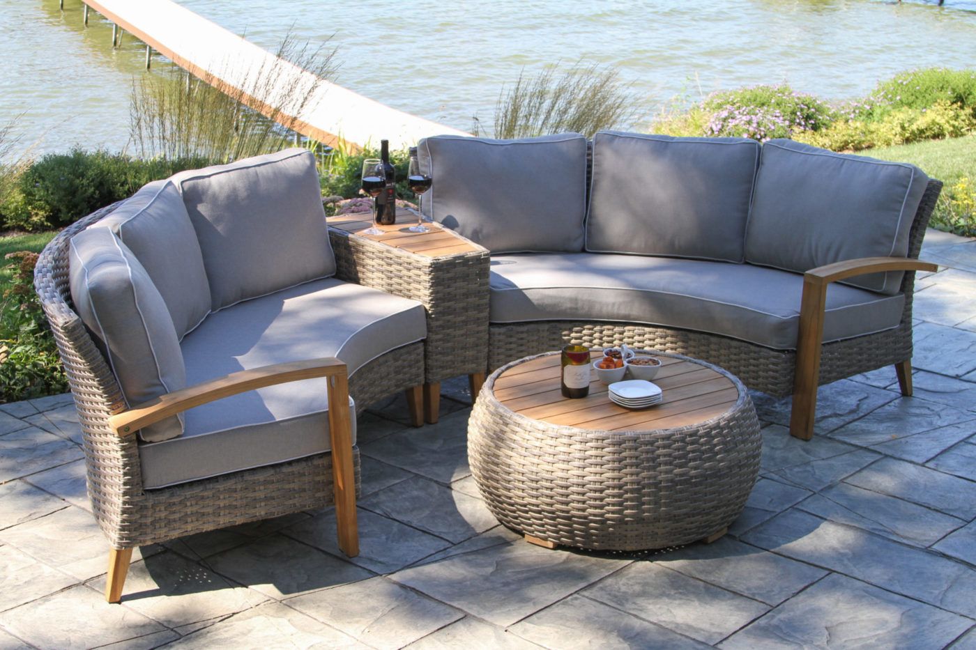 Resin Wicker Patio Furniture Sets within Argento Sofa, Resin Wicker, Aluminum Legs, Ice Blue Polyester Cushion