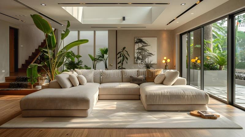 Sleek Beige Sofa In Sunny Minimalist Living Room. Concept Minimalist ... for Maximizing Comfort with Sunny Isles Beige Sofa in Family Rooms