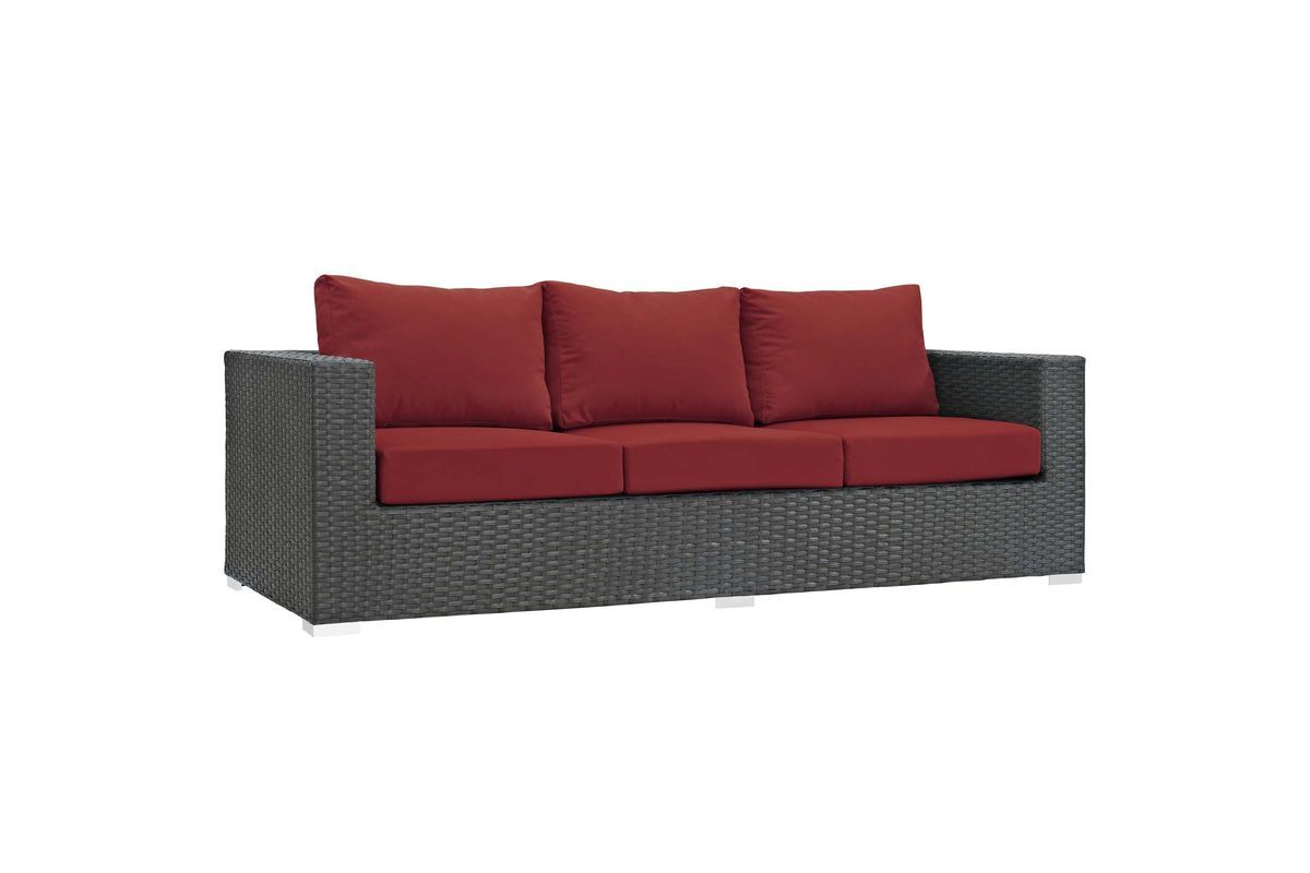 Sojourn Outdoor Patio Wicker Rattan Sunbrella Sofa In Red intended for Sojourn Outdoor Patio Sunbrella® Sofa