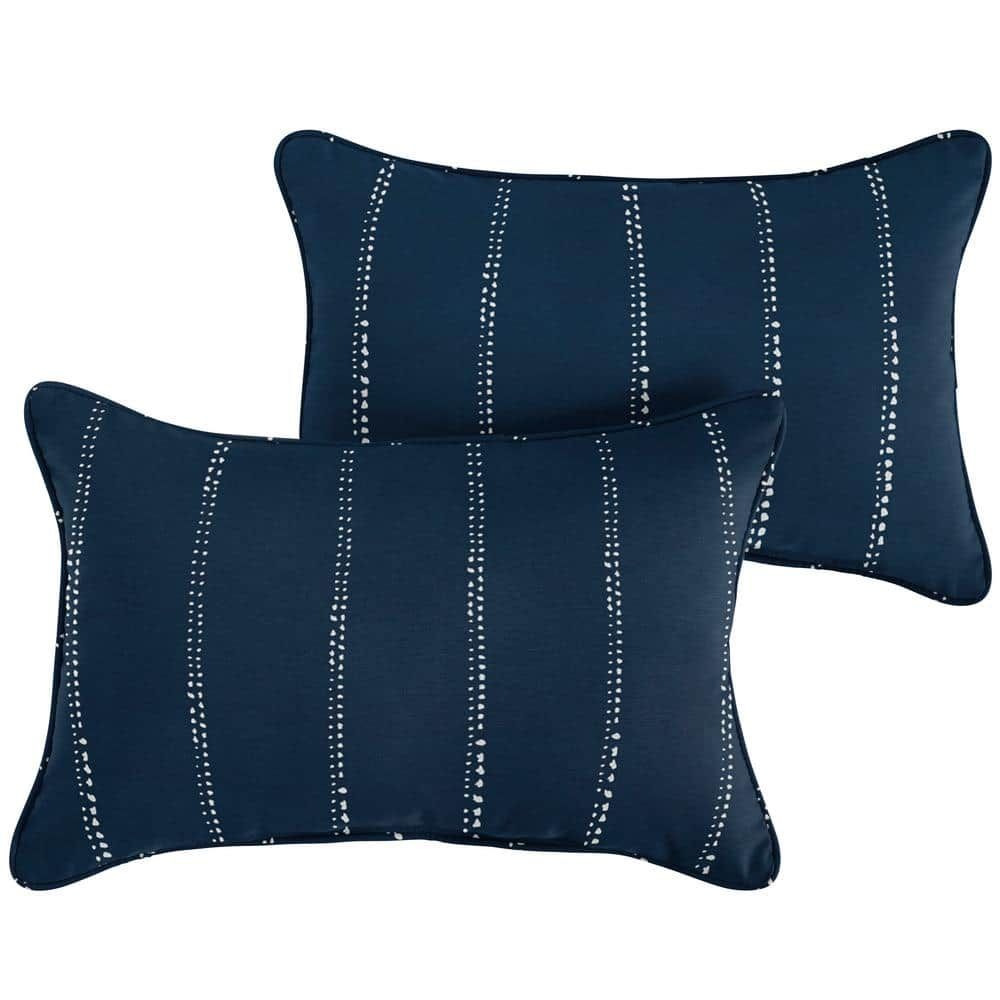 Sorra Home Navy Dotted Stripes Rectangular Outdoor Corded Lumbar ... regarding Navy Dotted Stripes Outdoor Lumbar Pillow Set Of 2, 12X24