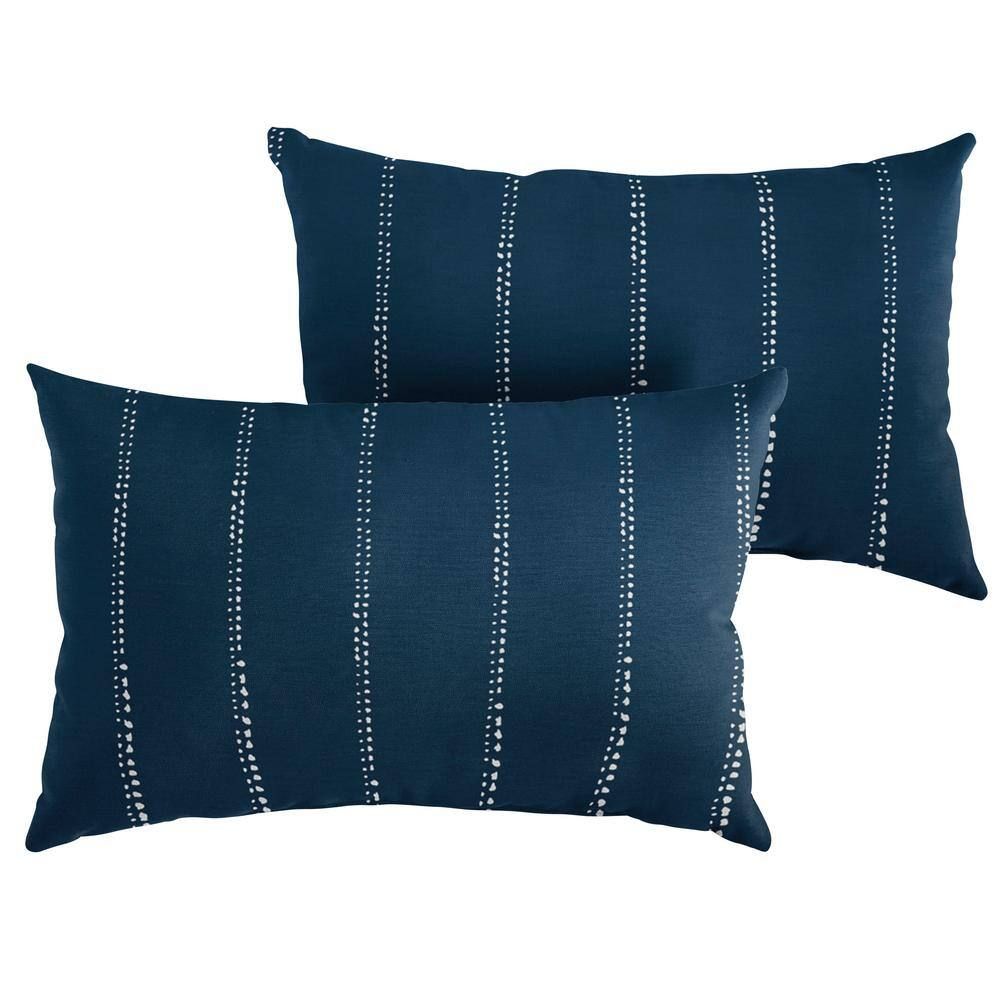 Outdoor Living Essentials Navy Dotted Stripes Lumbar Pillow Set
