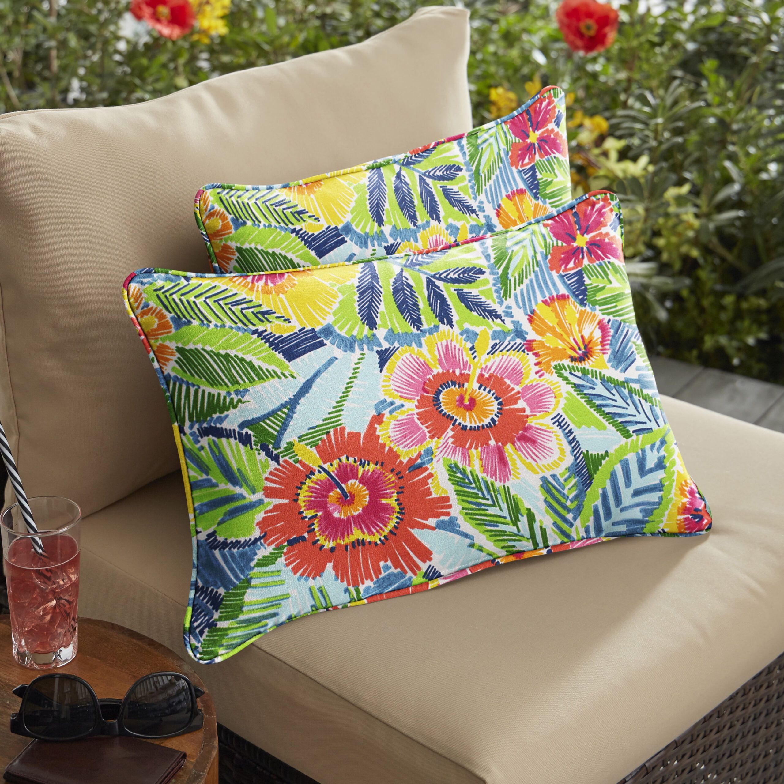 Sorra Home Pensacola Multi Indoor/Outdoor Corded Pillow Set Of Two ... regarding Visions Iii Bees Indoor/Outdoor Pillow, Honey, 12"X20"