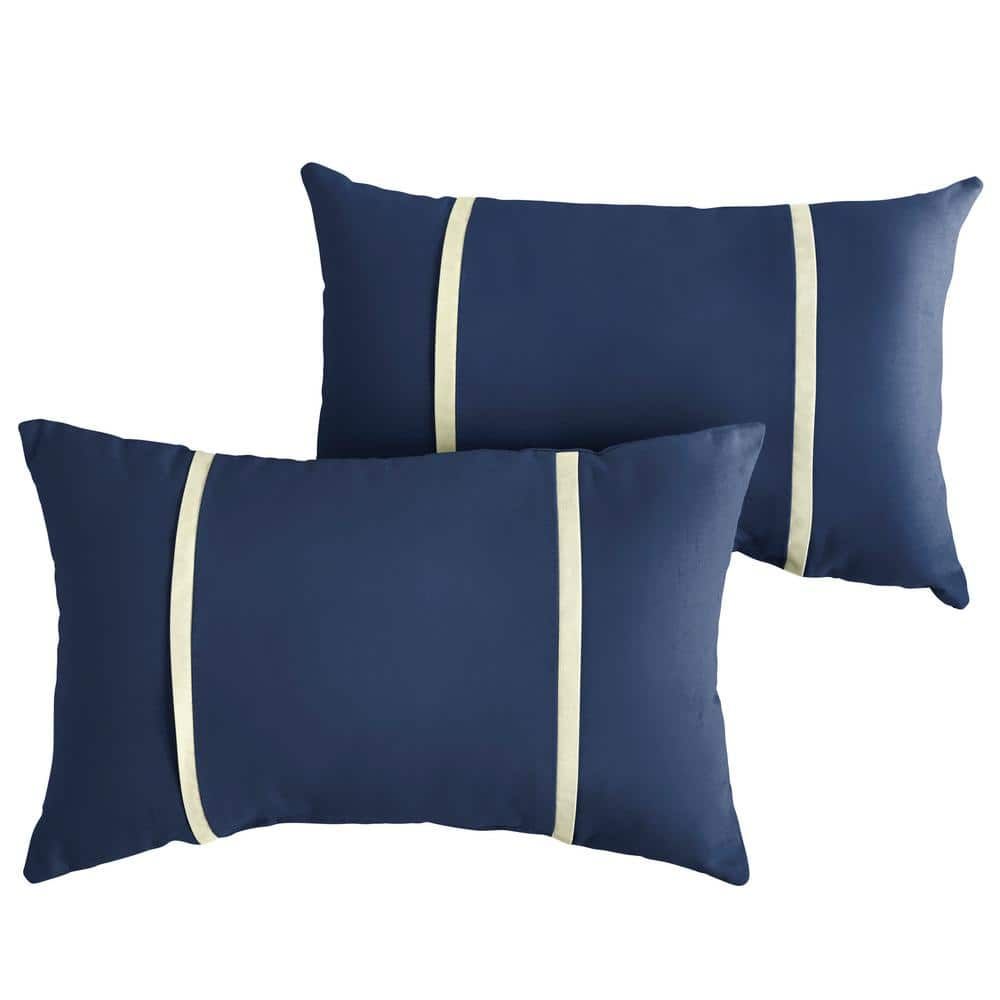 Sorra Home Sunbrella Navy Blue With Ivory Rectangular Outdoor Knife ... with Navy Dotted Stripes Outdoor Lumbar Pillow Set Of 2, 12X24