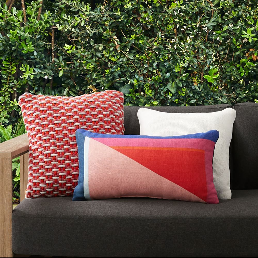 Split Colourblock Indoor/Outdoor Pillow | West Elm inside Frontporch Cardinal Berries "Machine Washable" Indoor/Outdoor Pillow