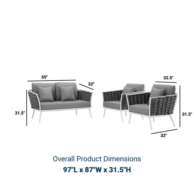 Stance 3 Piece 4 Seater Outdoor Patio Aluminum Sectional Sofa Set ... throughout Maximizing Your Patio Living with a Stance 3-Piece Aluminum Sofa