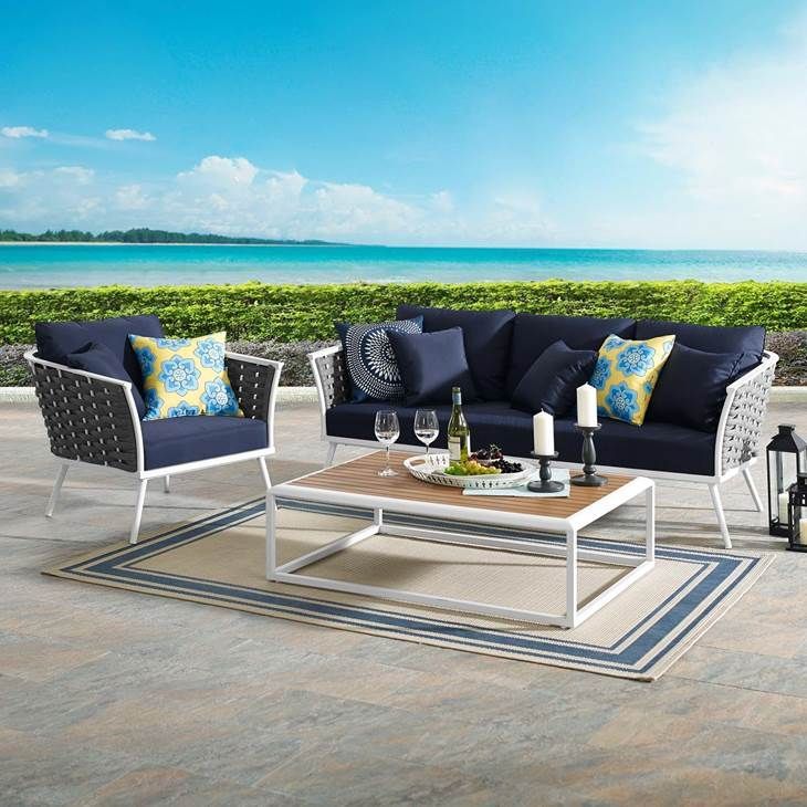 Stance 3 Piece Outdoor Patio Aluminum Sectional Sofa Set By Modway ... intended for Maximizing Your Patio Living with a Stance 3-Piece Aluminum Sofa