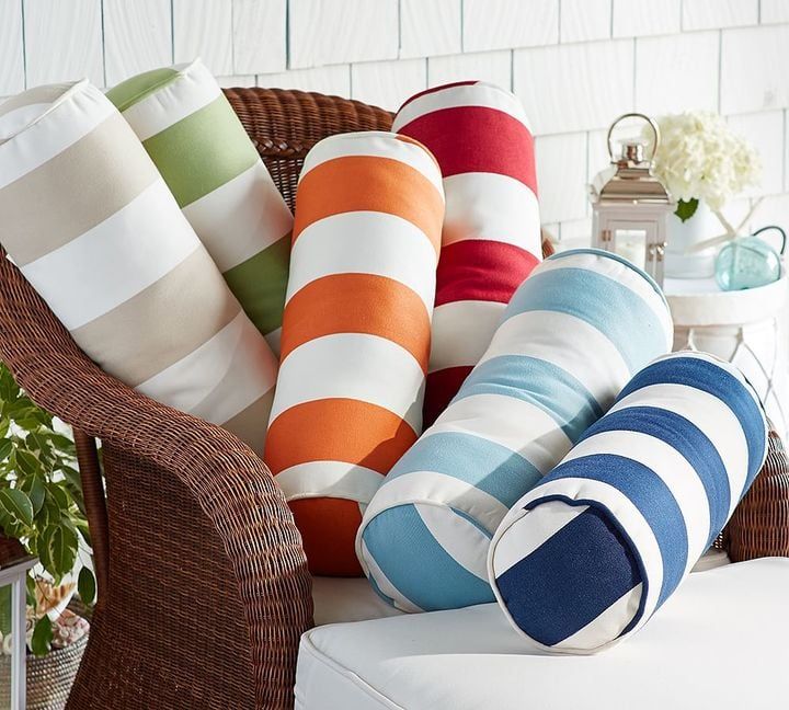 Stripe Indoor/Outdoor Bolster Pillow ($30) | Outdoor Throw Pillows For ... regarding Design Elements That Make Outdoor Bolster Pillows More Functional