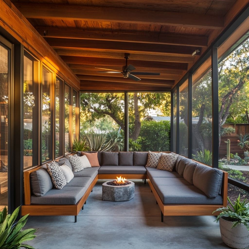Stylish Screened-In Porch Ideas For A Stylish Outdoor Space in Modern Contemporary Urban Design Outdoor Patio Balcony Sofa, Orange, Rattan