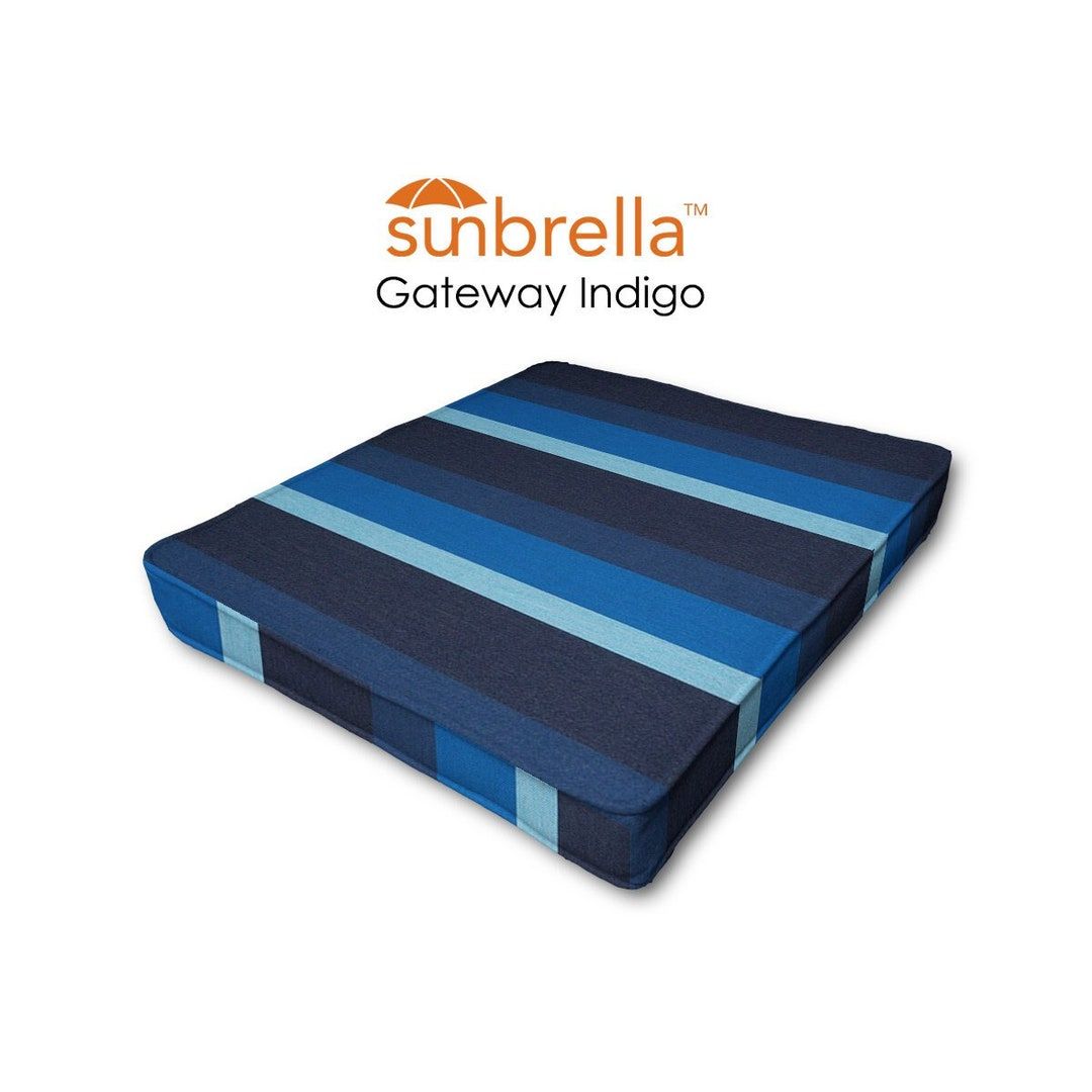 Sunbrella Gateway Indigo Outdoor Seat Pad, Outdoor Seat Cushion ... pertaining to Sunbrella Gateway Indigo Outdoor Pillows, Set Of 2, 14X24