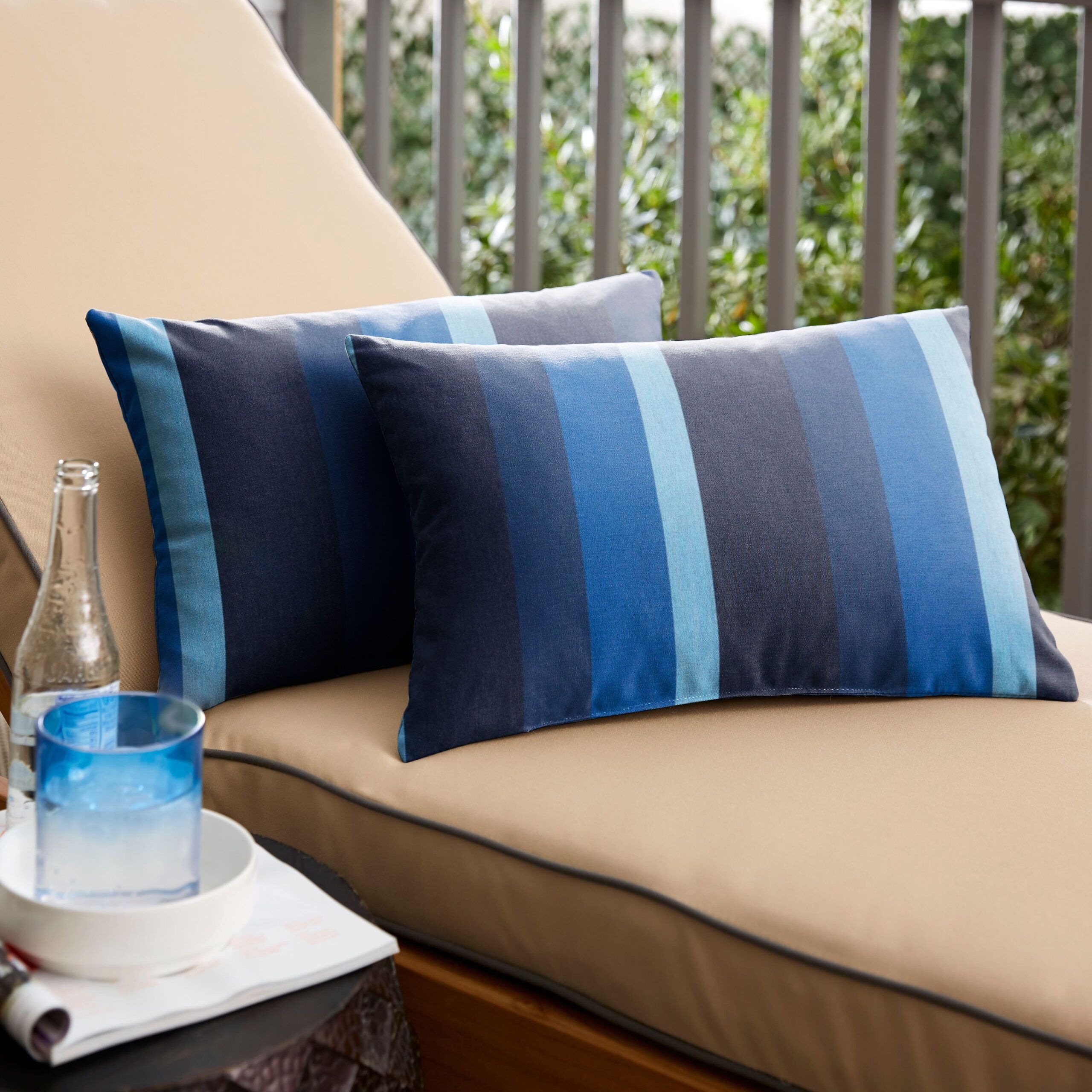 Sunbrella Gateway Indigo Stripe Indoor/Outdoor Knife Edge Pillow (Set ... intended for Designing resilient outdoor seating with Sunbrella Gateway Indigo cushions