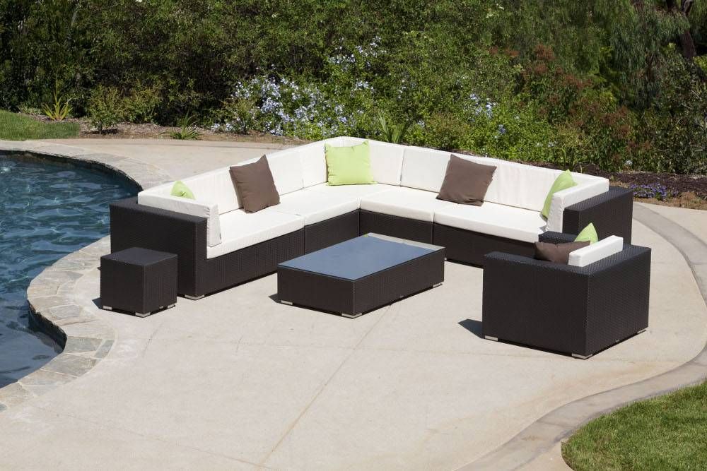 Swing 46 Modern Outdoor All Weather Wicker 8 Piece Sectional Seating ... in Fortuna 5 Piece Outdoor Patio Sectional Sofa Set Eei-1721-Whi-Gry-Set