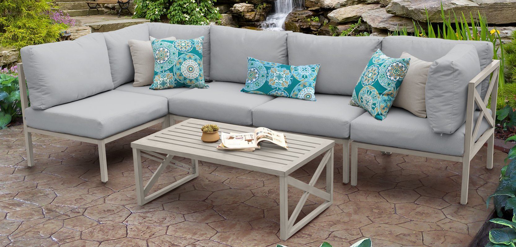 Tk Classics Carlisle Outdoor 6 Piece Sectional Seating Group With ... intended for Fortuna 5 Piece Outdoor Patio Sectional Sofa Set Eei-1721-Whi-Gry-Set