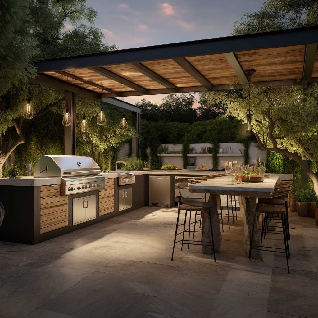 Transforming Patios Into Modern Outdoor Kitchen Havens • Artfasad regarding Modway Bayport 5 Piece Outdoor Teak Set, Natural White -Eei-5484-Nat-Whi-Set