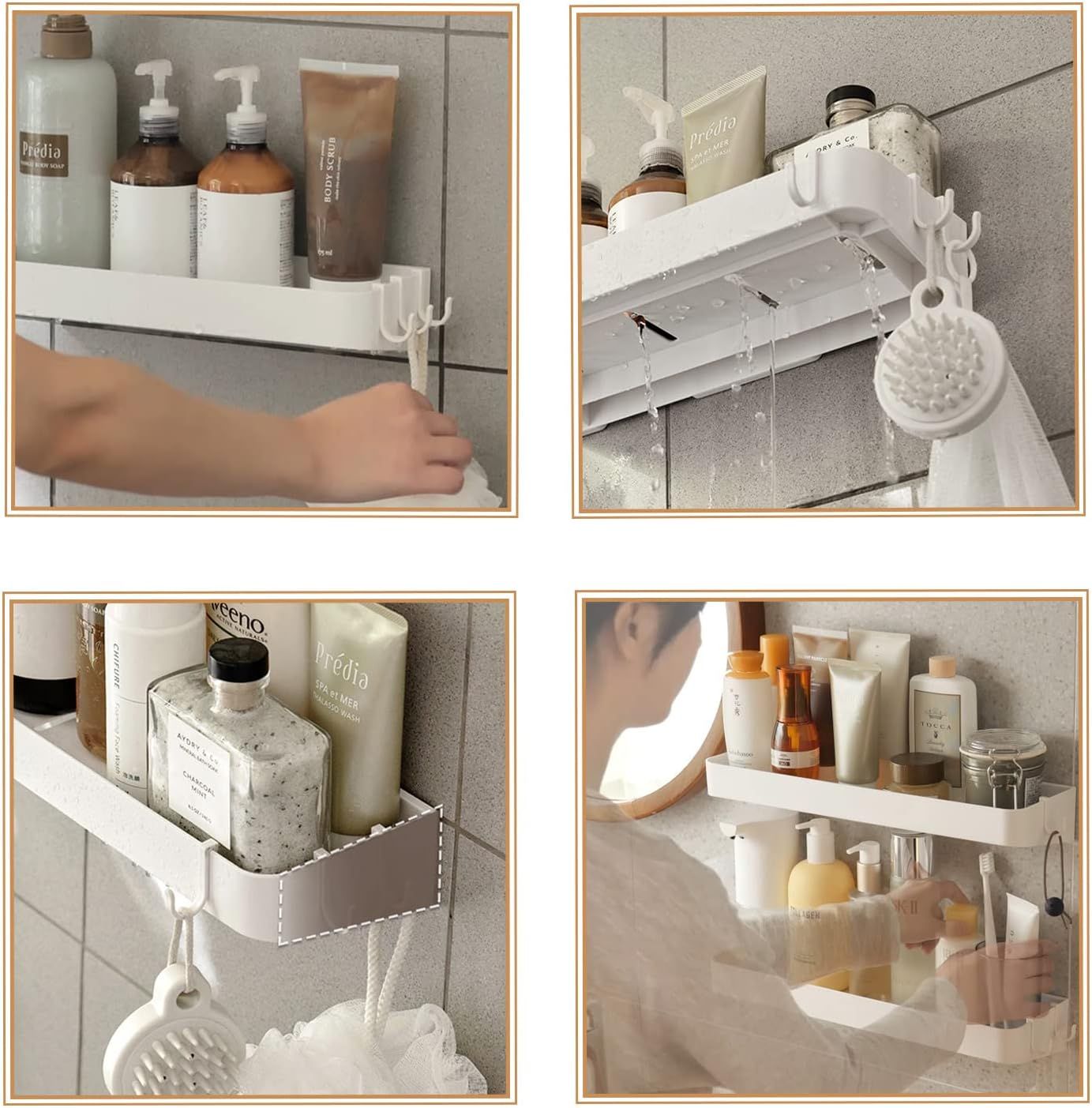 Wall Mounted Shower Caddy, Shower Shelf For Inside Shower, No Drilling ... for How to Install Wall-Mounted Shower Caddy Without Screws