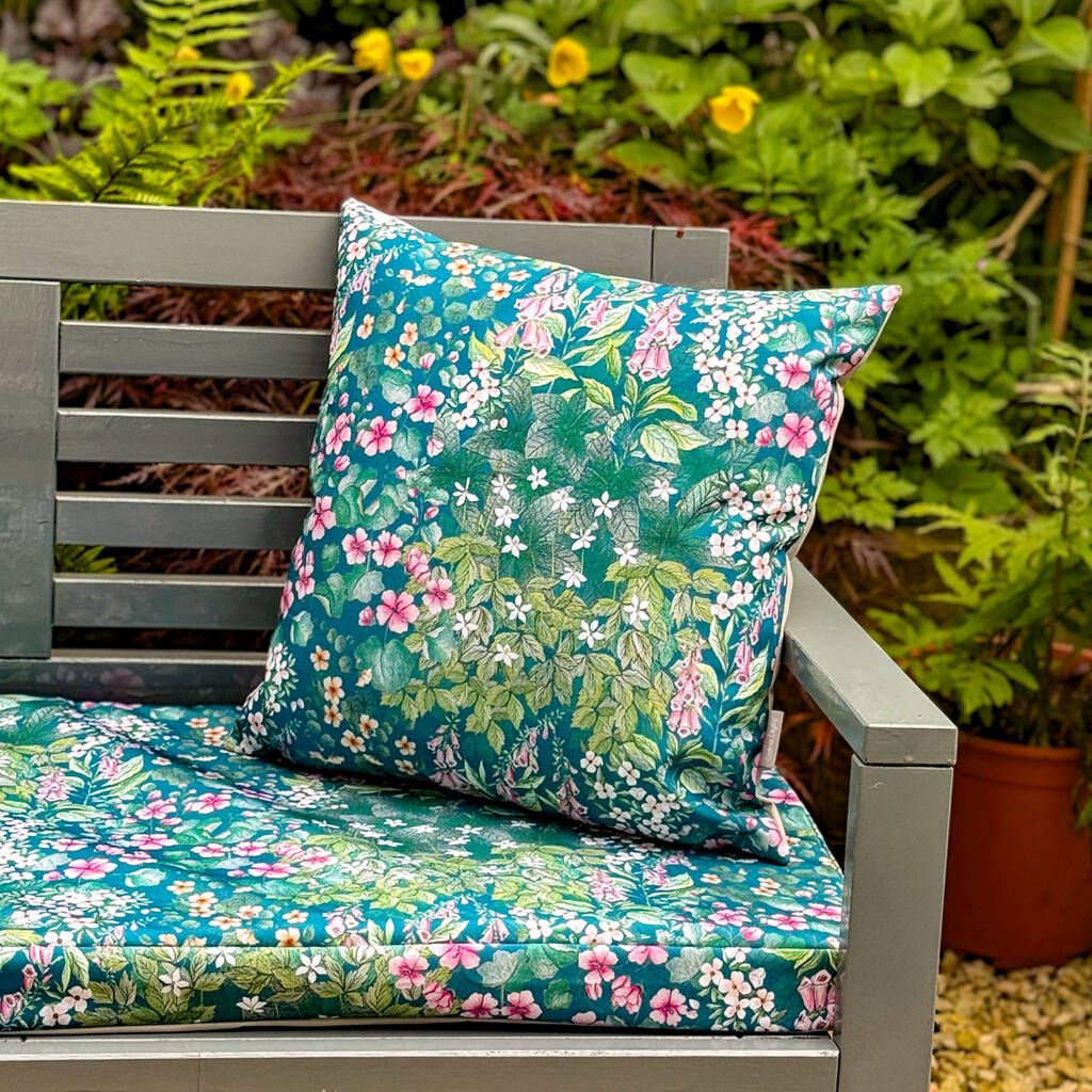 Water Resistant Outdoor Garden Cushion Cottage Garden Teal By Celina Digby pertaining to Sunbrella Canvas Navy Outdoor Corded Deep Seating Cushion Set, 23.5"X23"