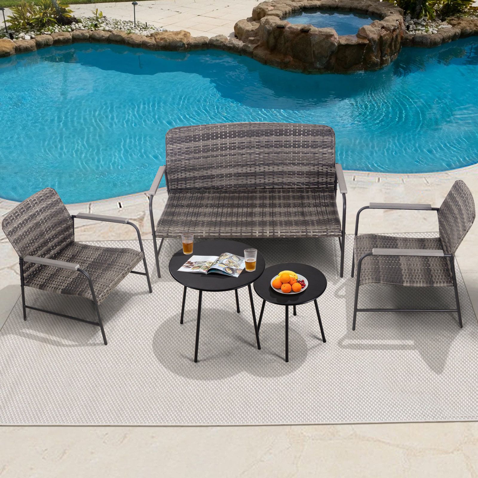 Winston Porter Shwan 4 - Person Wicker Outdoor Seating Group Includes 1 ... pertaining to Living Source International Wicker / Rattan 4-Person Seating Group In Gray