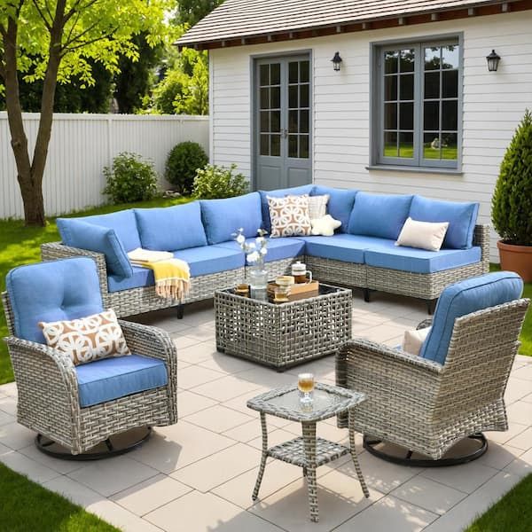Xizzi Aquarius 10-Piece Wicker Patio Conversation Seating Sofa Set With ... pertaining to Vidaxl Patio Furniture Set 10 Piece Sofa Set With Cushions Solid Wood Pine