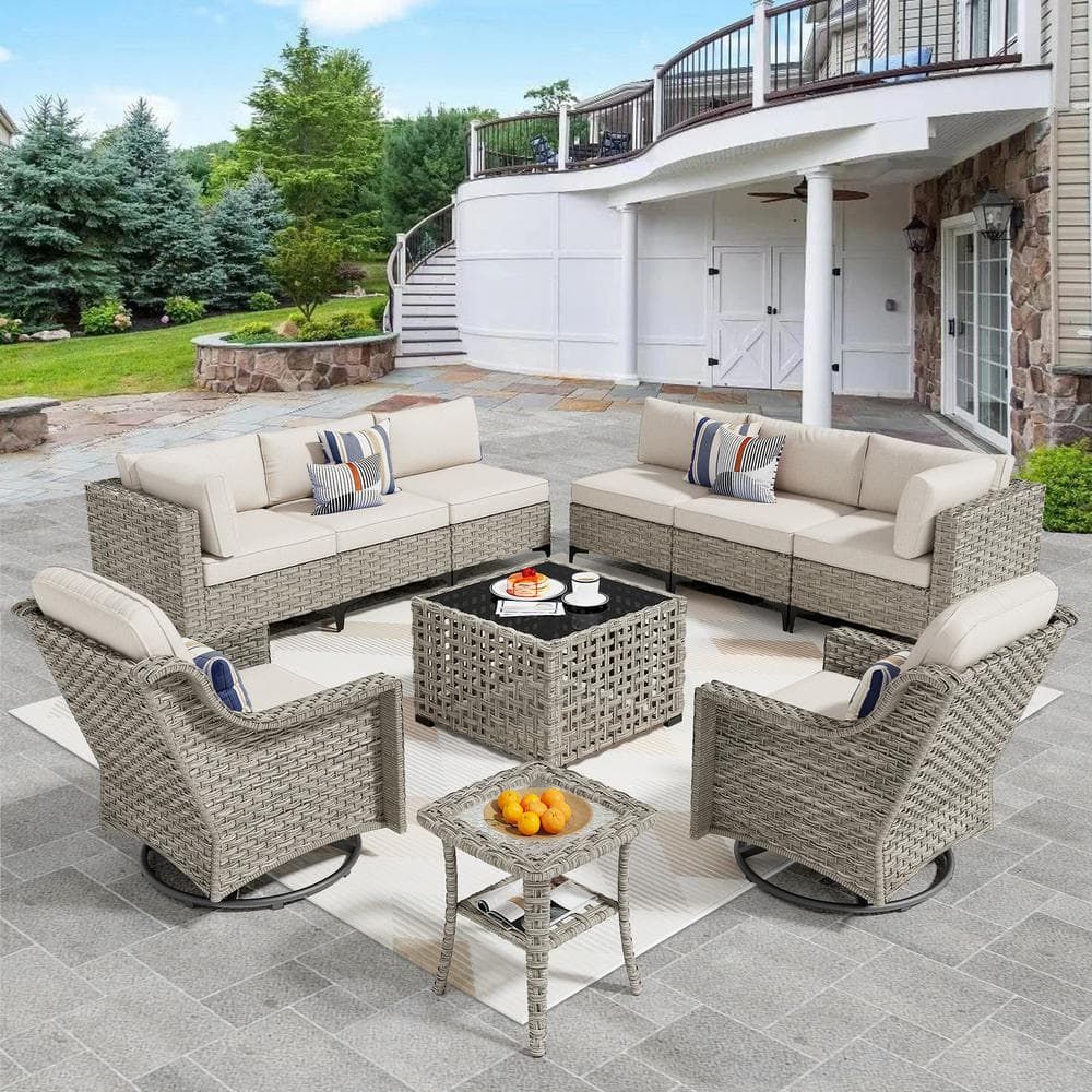 Xizzi Thor 10-Piece Wicker Patio Conversation Seating Sofa Set With ... inside Design considerations for versatile 10-piece patio seating arrangements