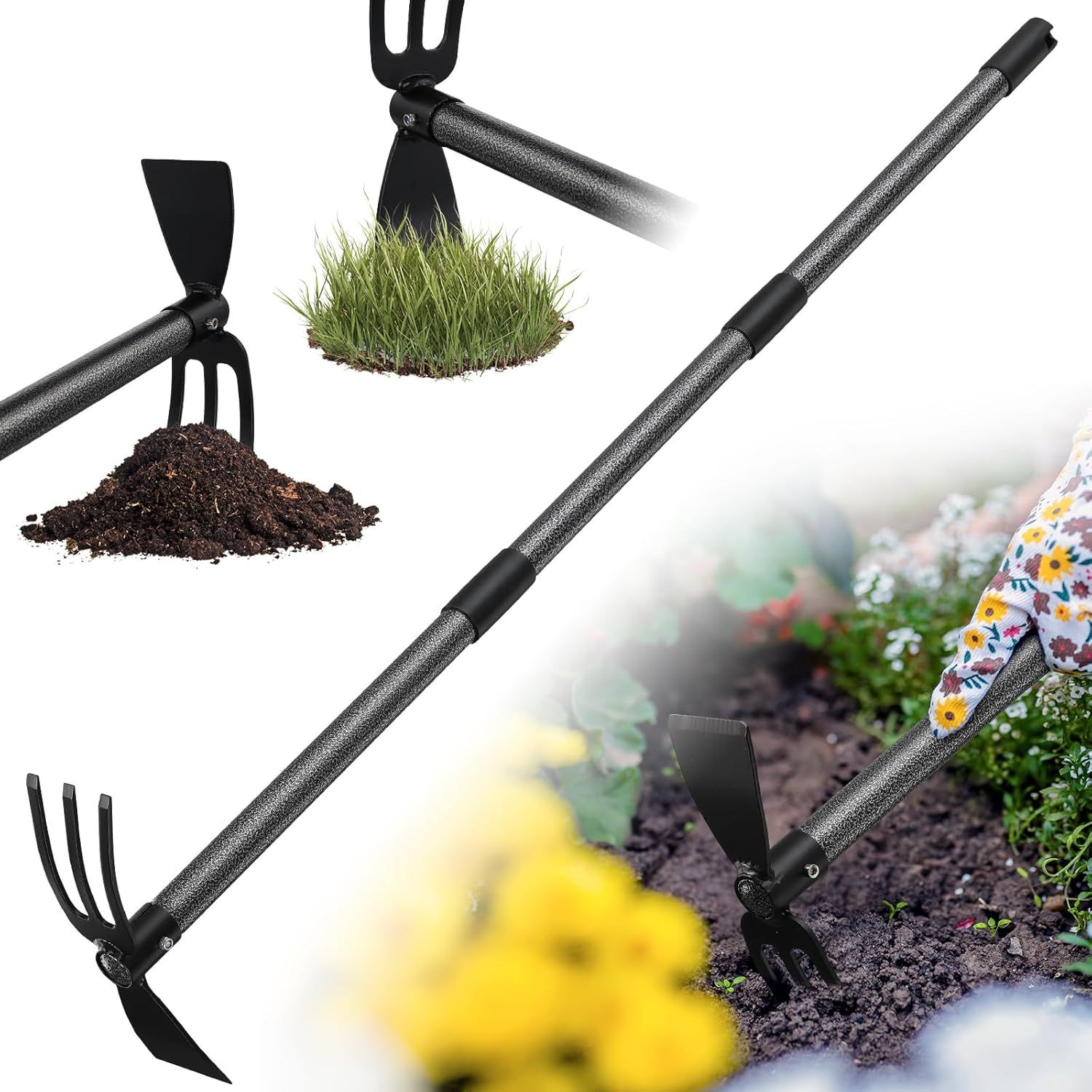 Amazon.com : 2-In-1 Garden Hoe Tool With Cultivator Rake, 45" Long ... for Durable Eco Garden Weeder