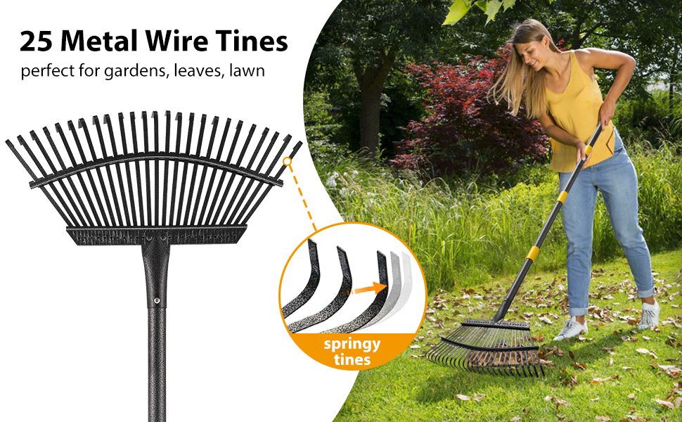 Gardening Rake For Leaves, 25 Tines Leaf Rakes For Lawns Heavy Duty, 5 ... regarding Building a Greener Garden with Recycled Steel Rake Technology