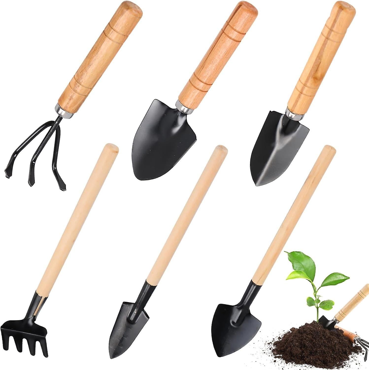 6 Pcs Mini Garden Tools With Wooden Handle Gardening Kit Mini Garden ... within Wooden Handled Gardening Tools