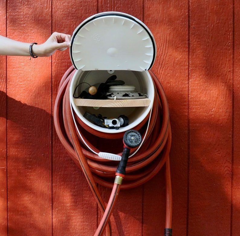 Bucket Hose Wrap, Upcycled Garden Organizer, Garden Storage ... pertaining to Safe and Sustainable Garden Hose Reels for Eco-Conscious Gardeners