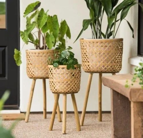 Gobamboos Eco-Friendly Handcrafted Bamboo Planter For Home Garden, Set ... within Bamboo Garden Tool Rack Green