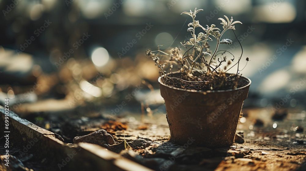 Heart Failure A Gravely Dry, Withered Plant Struggling To Survive In A ... intended for Bamboo Seedling Pots Green