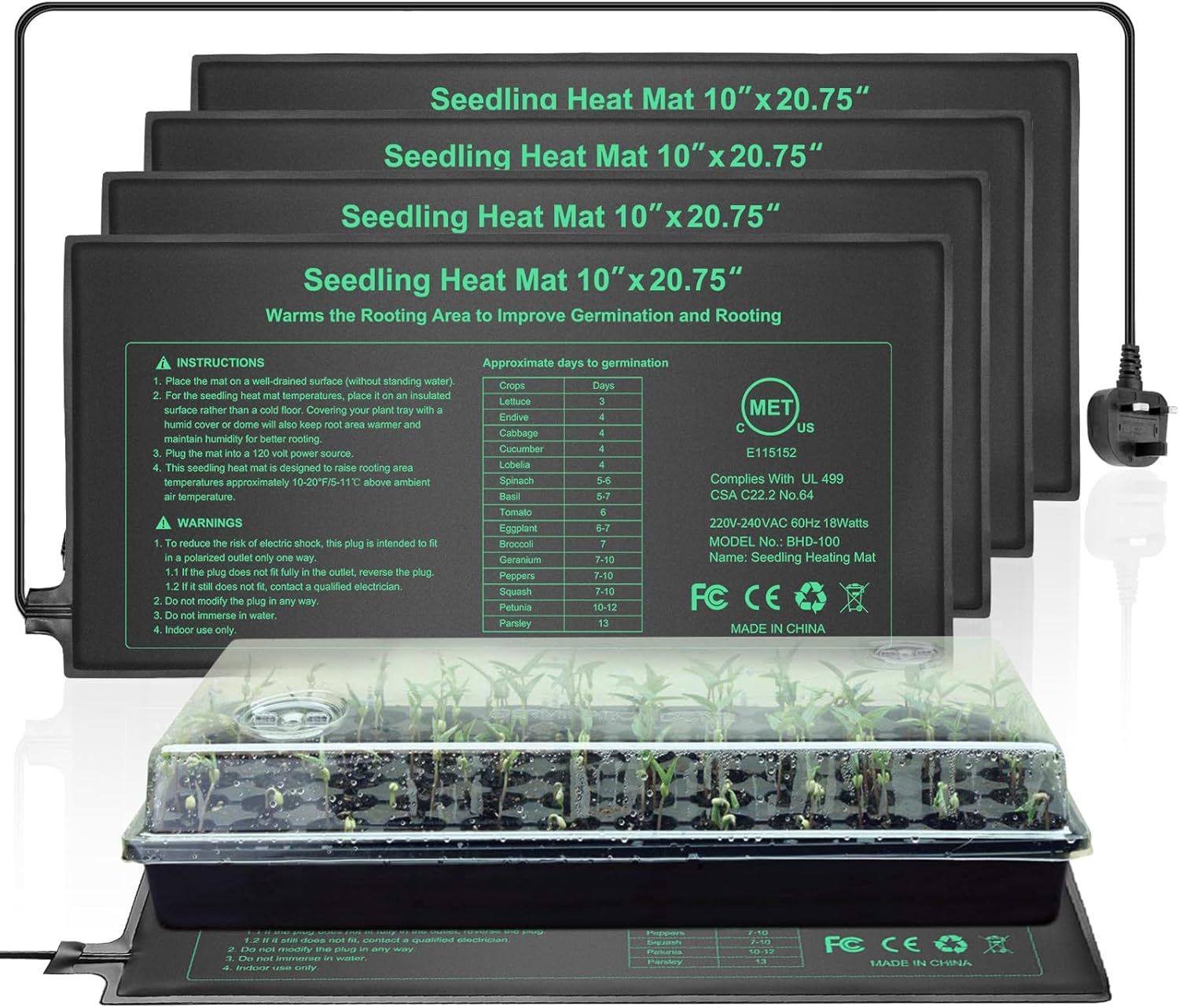 Hydgooho Seedling Heat Mat 4 Pack,Waterproof Heat Mat For Seed Starting ... intended for Bamboo Seedling Heat Mat Eco