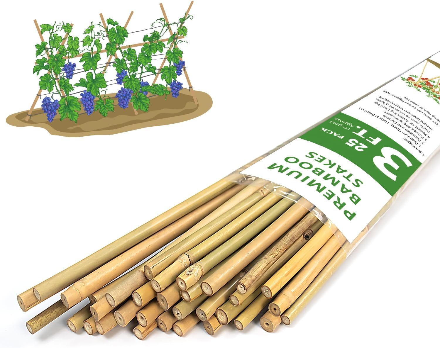 Plant Stakes, Longer Sturdy Natural Bamboo Garden Stakes, Bamboo Sticks ... within Natural bamboo stakes vs plastic alternatives for plant support