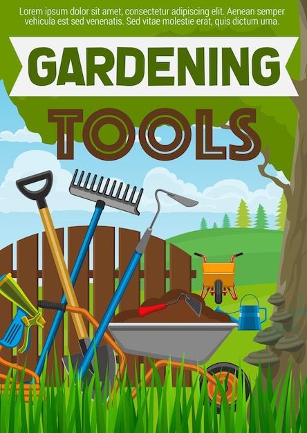 Premium Vector | Gardening Tools Poster With Horticulture Equipment intended for Eco-Friendly Garden Hand Trowel