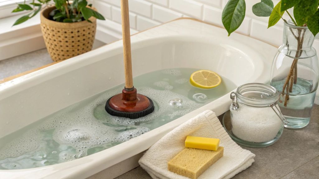 Unclog A Bathtub Drain Naturally – No Harsh Chemicals Needed - Creative ... with regard to Diy Drain Cleaning Using Baking Soda And Salt