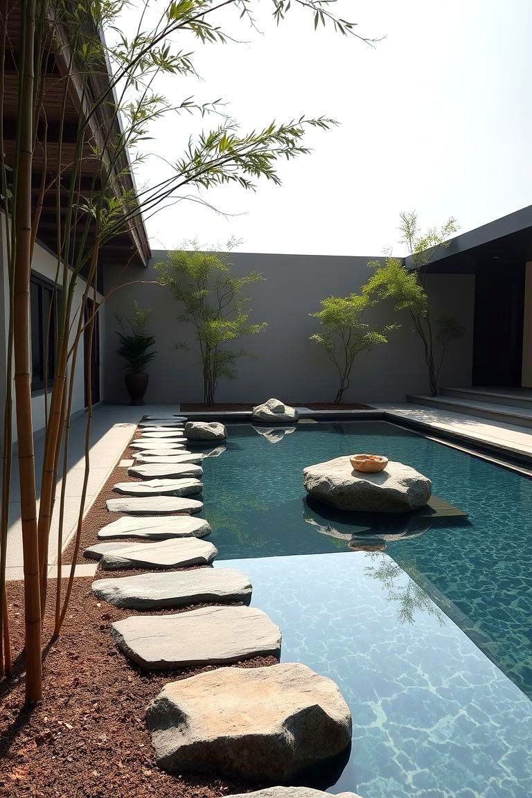 24 Inspiring Pool Patio Design Ideas For Summer Entertaining regarding Balancing tranquility and functionality in zen garden with pool installations